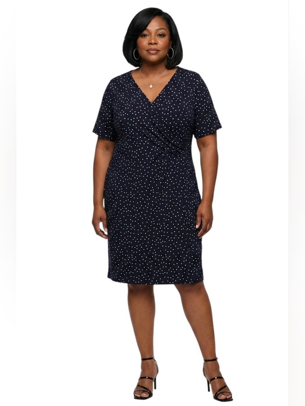 Talbot Navy Polka Dot Faux Wrap-Style Short Sleeve Sheath Dress Size 3X